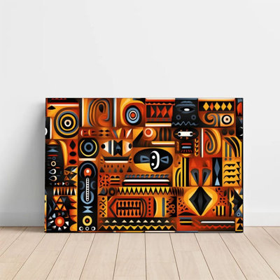 1Pc Framed Canvas Poster Print African mask, geometric totem, primitive tribal art style Wall Art Wall Pediments, Wall Decor, Perfect for Room Decor L