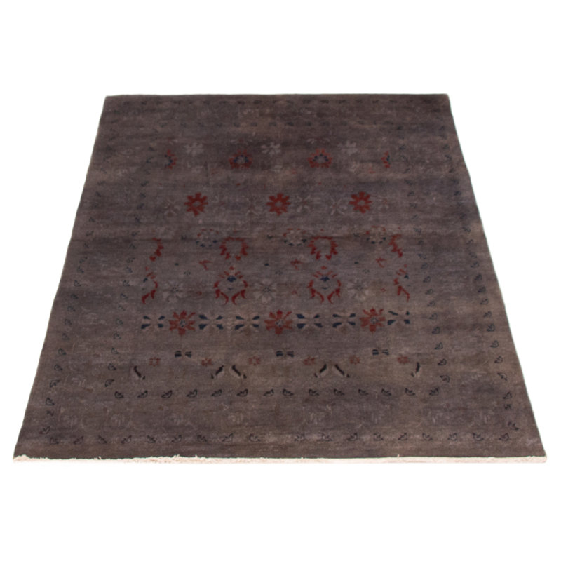Tapis gris foncé en laine noué à la main de conception unique 4 pi 6 po x 6 pi 11 po