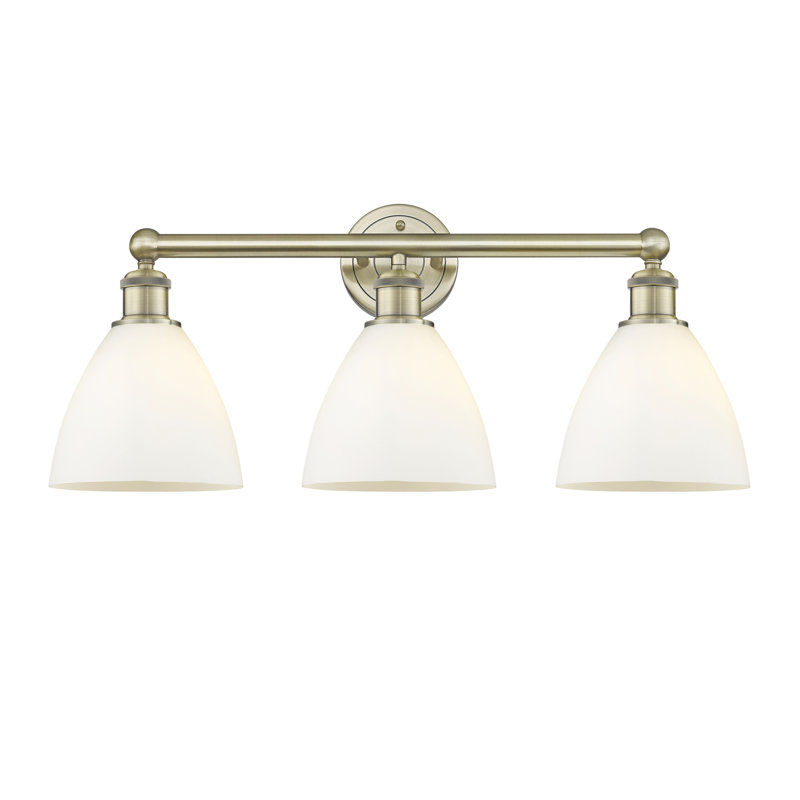 Éclairage pour meuble-lavabo de salle de bain 3 lumières 25,5 pouces Amane, Blanc mat, Laiton antique