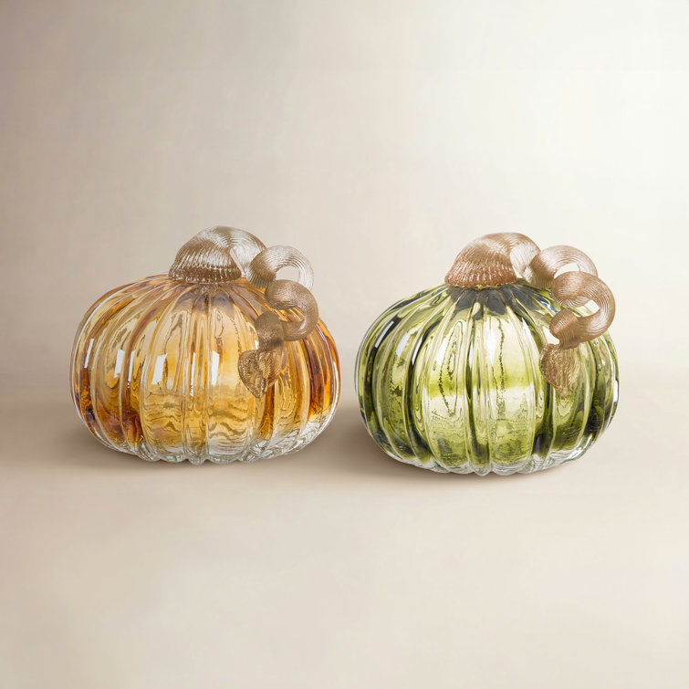 2 Piece Crackle Glass Pumpkin Set
