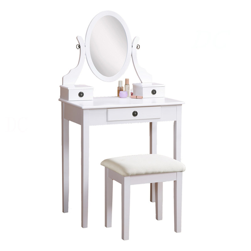 Moniys Wood Moniya Makeup Vanity Table And Stool Set, White