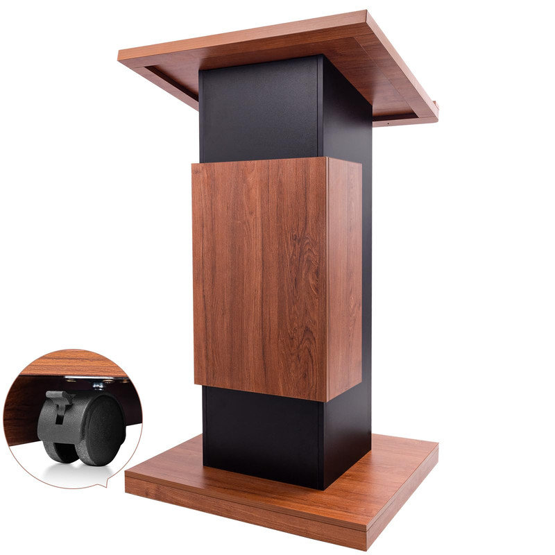 Pupitre mobile 46,7 "en bois avec rangement et roues verrouillables, pupitre debout avec trou de gestion des câbles pour le bureau, l'église, l'école et la conférence