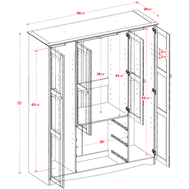 Armoire penderie 100% bois massif 4 portes Musman Family avec 4 petites tablettes, Moka