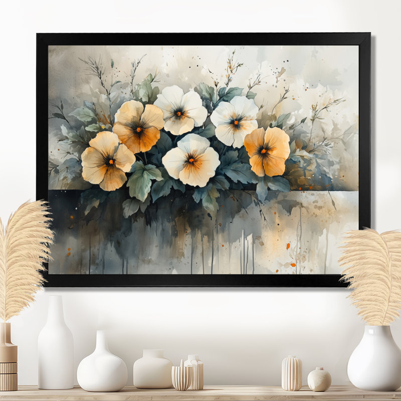 Art sur toile orange, blanc et fleurs de coquelicots I, H 30 po x l 40 po, Reproduction d'une seule photo avec cadre, Noir