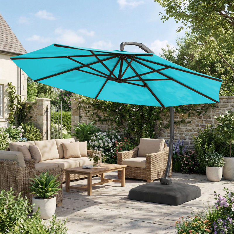 Parasol en porte-à-faux Ebonique 11 pi Deluxe avec base incluse, Bleu lac