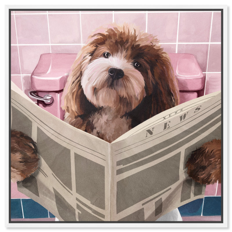 Lab Time Pupp II - peinture sur toile, Toile blanche encadrée, H 24 po x l 24 po