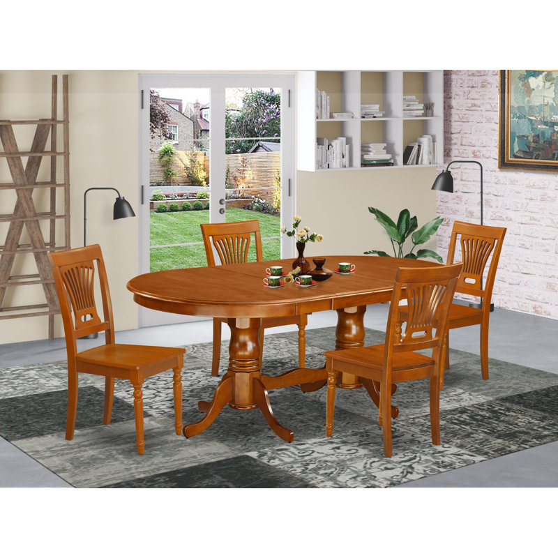 L'ensemble de mobilier de salle à manger 5 pièces comprend une table ovale en bois avec rallonge papillon et 4 chaises de cuisine, brun selle