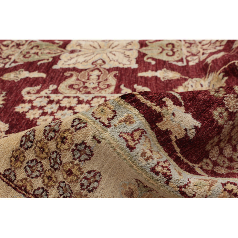 Tapis unique en laine noué à la main bourgogne de 7 pi 10 po x 8 pi 1 po Kalyssa