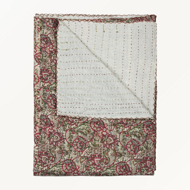 Jeté en soie, L 69,85 po x l 49,75 po, Floral rouge / vert