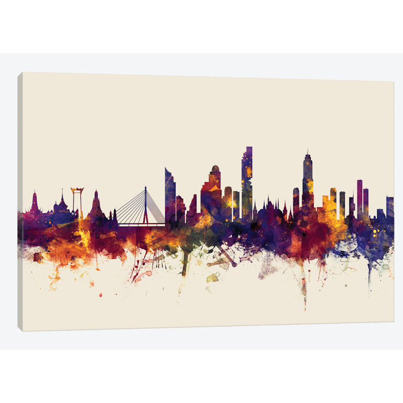 «Skyline Series», impression sur toile beige, H 40 po x l 60 po x P 1,5 po, Pas de tapis, Toile tendue
