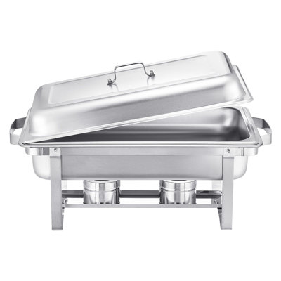 Chafing Dish Buffet Set, 8 Qt, 6 Pack, Stainless Steel, Rectangle Catering Warmer Server with Full Size Pans, Lid, Water Pan, Stand and Fuel Holder, Silver