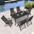 Ensemble repas pour 6 personnes avec structure en aluminium et fauteuils inclinables pliés