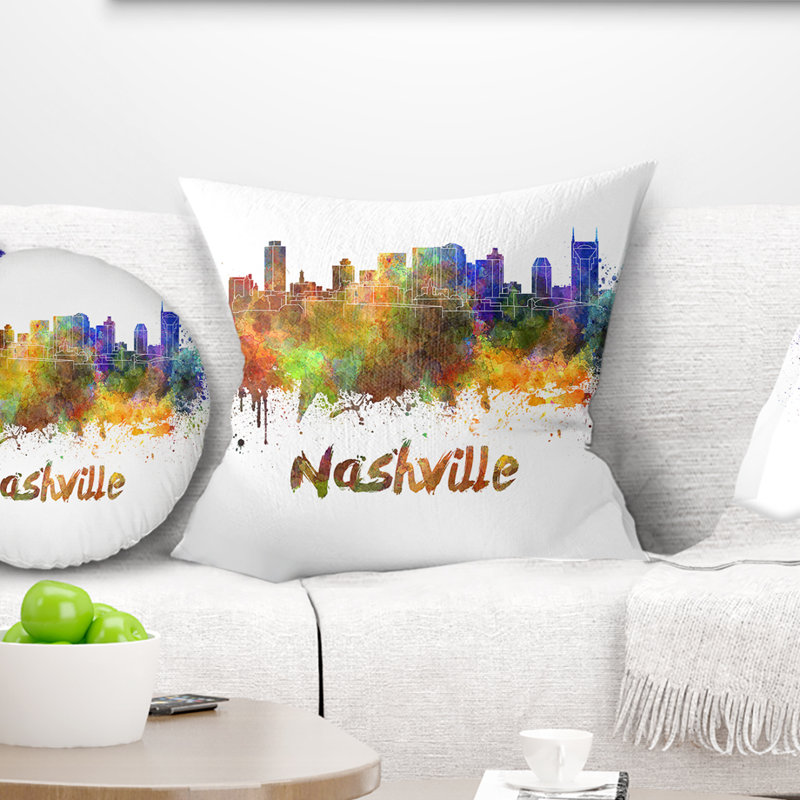 Coussin Skyline - Cityscape, 16 po x 1 po, Mauve / jaune / bleu, Nashville