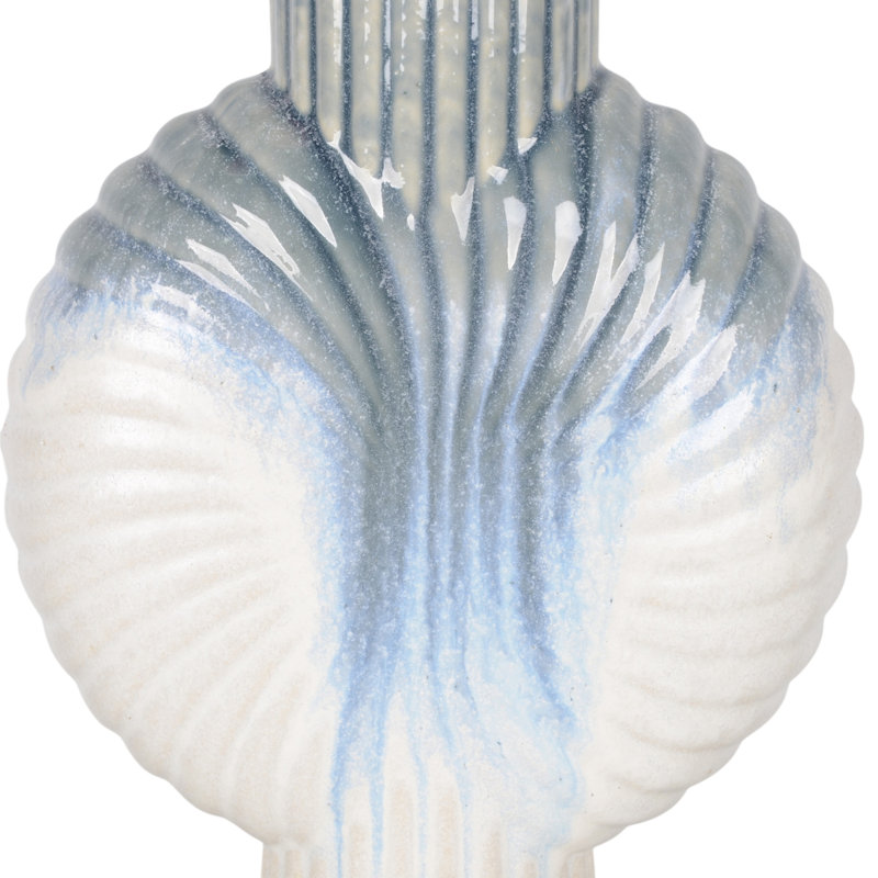 Pottery Earthenware Textured Vase With Tapered Rim And Organic Pattern, 12" H x 8" W x 4" D
