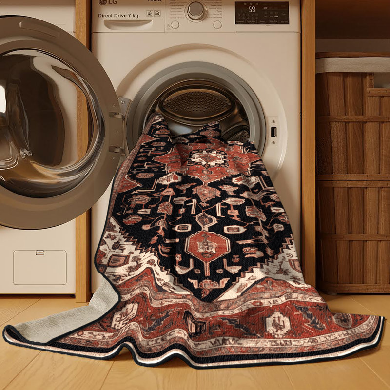 Machine Washable Persian Brown Area Rug, Round 7'