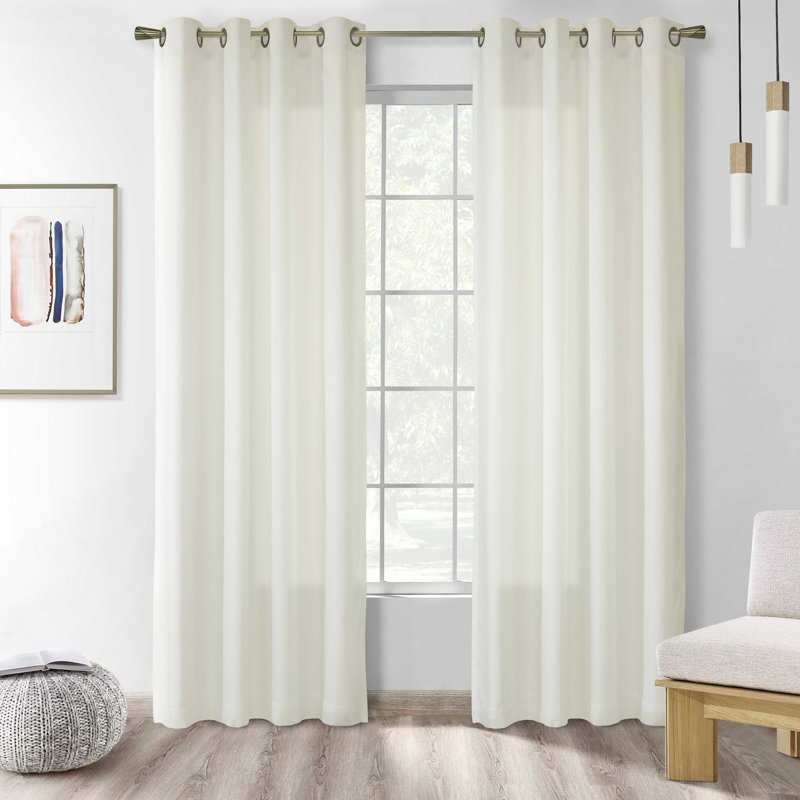 Galion Solid Color Semi-Sheer Thermal Grommet Single Curtain Panel, Ivory, 108" W x 54" L