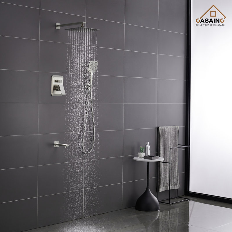 Brushed Nickel Wall Mounted Rain Shower System with Handheld