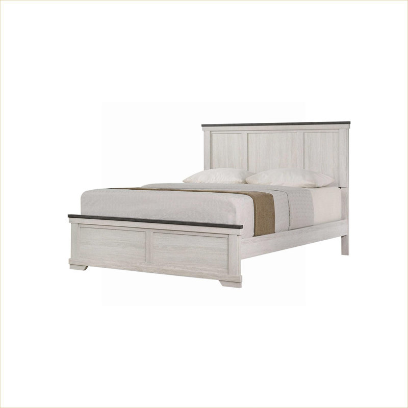 Wood Full Size Panel Bed Farmhouse Rustic Style White-Toned and Brown Wooden Bedroom Furniture