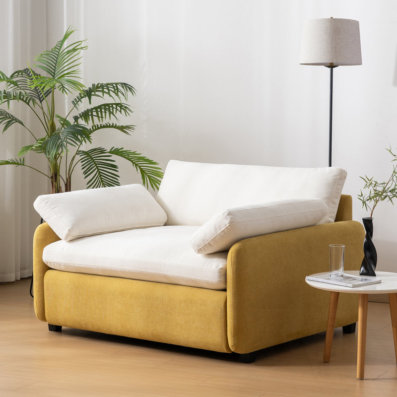 Canapé simple en chenille avec 2 coussins, Jaune / crème