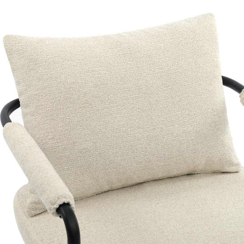 Chaise d'appoint rembourrée Mid-Century moderne avec coussin ultra épais et structure en métal industriel, Beige