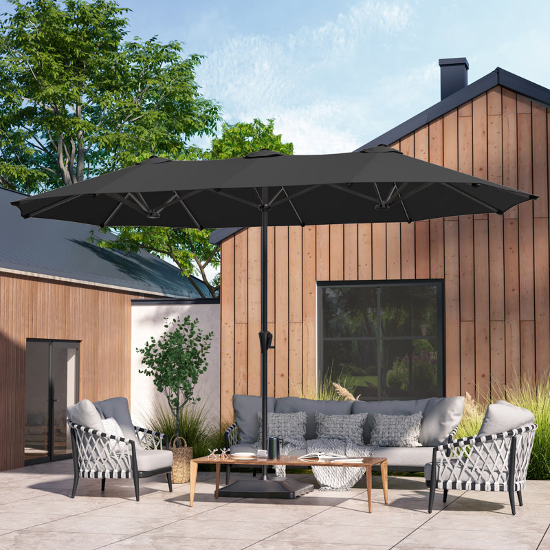 Parasol pour patio 13 x 7,2 pi avec double auvent, Noir, noir, noir, noir