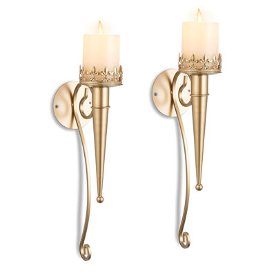 Candle Sconces Set of 2 ,Wall Sconces for Pillars Tealight Candles,Gold