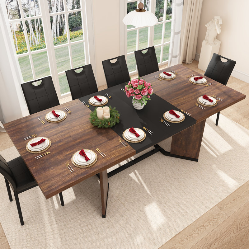 Table de salle à manger extensible pour 6 à 10 personnes, table de cuisine en bois de ferme moderne de 59 à 86,6 po, table de salle à manger rectangulaire extensible, grande table extensible avec feuilles amovibles pour économiser de l'espace