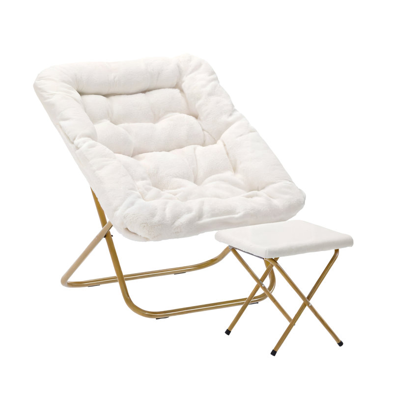 Fauteuil surdimensionné rembourré avec soucoupe et repose-pieds, Polyester blanc