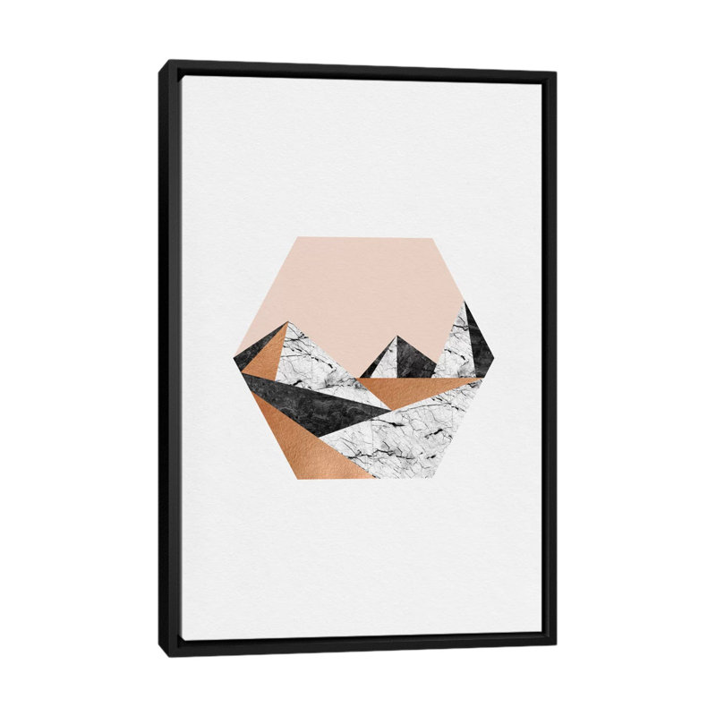 «Geo Landscape Hexagon», impression sur toile, H 26 po x l 18 po x P 1,5 po, Toile avec cadre noir, Pas de tapis