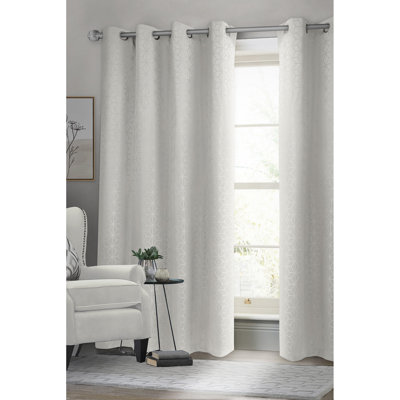 White Geometric Blackout Curtain Panel, 54 x 84 Inch Single Grommet Drape, Thermal Insulated and Room Darkening Window Treatment for Bedroom & Living Room, Woven Jacquard