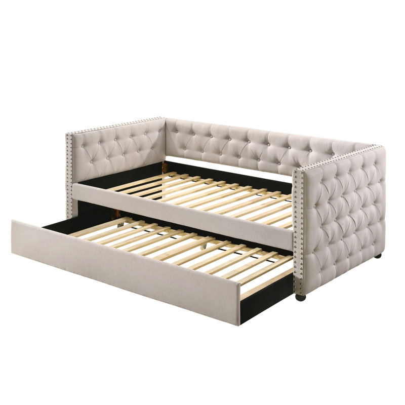 Beige Fabric Daybed W/Trundle (Overall Full), Beige, Full