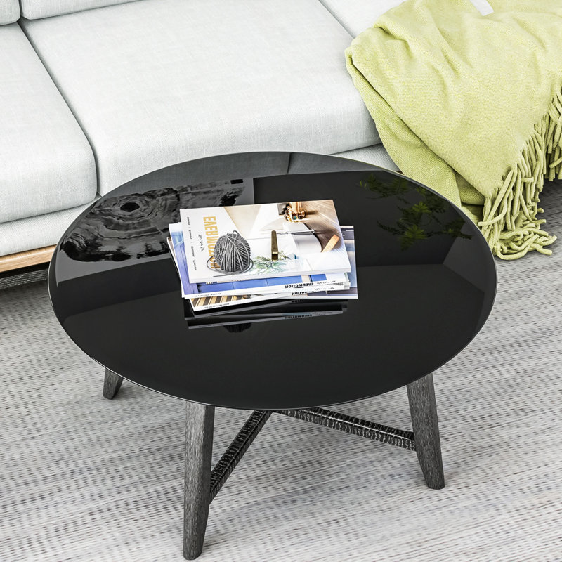 32" Round Tempered Glass Table Top Black Glass 2/5" Thick Beveled Polished Edge, Black, 0.4"H x 32"L x 32"W
