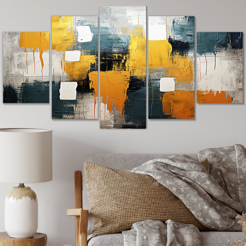 Chinua - impression sur toile de collages abstraits - 5 panneaux