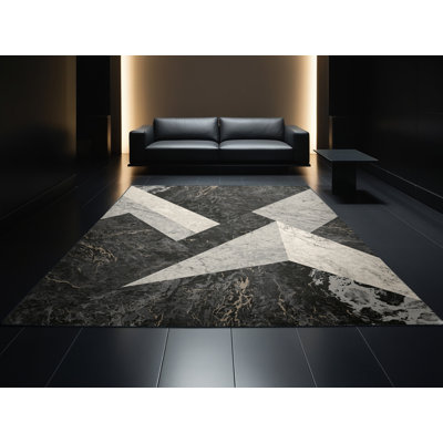 Machine Washable Pavla Modern Rustic Geometric Rug in Gray – Black Binding