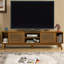 Meuble télé 67,9 po pour téléviseur de 75 po ou moins, meuble multimédia de style Mid-Century, pieds en bois massif, meubles en noyer, téléviseur de 75 po et meuble audio-vidéo avec rangement