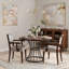 42-Inch Round 3-Piece Dining Set with 2 Upholstered Armchairs, Oak Veneer Tabletop and Classic Black Pedestal Base, Walnut-Finish Frames, Beige Fabric Seats, Rustic-Modern Style