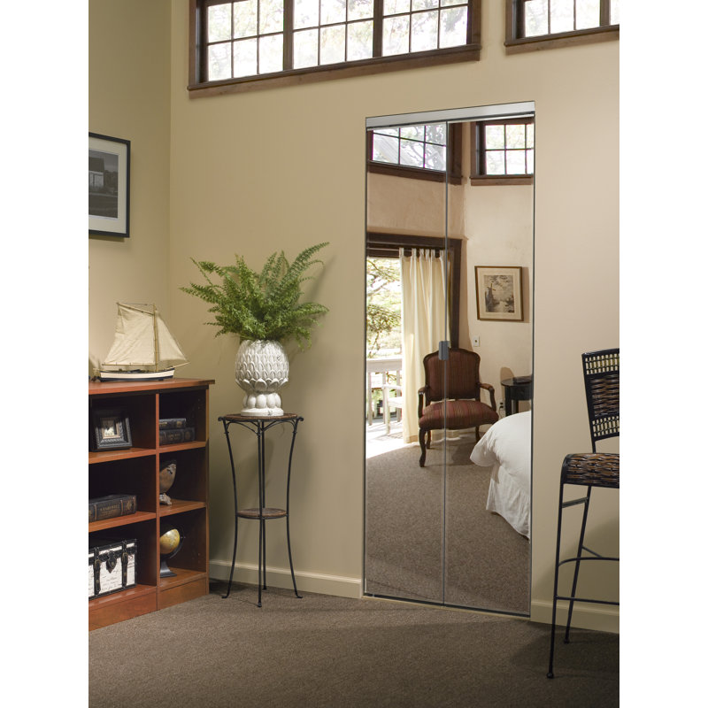 Mirrored Bi-Fold Door with Installation Hardware Kit, 24" x 80", Chrome, Beveled