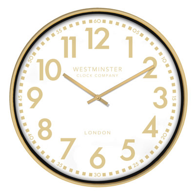 Westminster Clocks 20 Inch Wall Clock, Elite Gold Rim Slim Profile, Silent Quartz, Modern Glam Decorative Clock for Home Office Bedroom Entryway