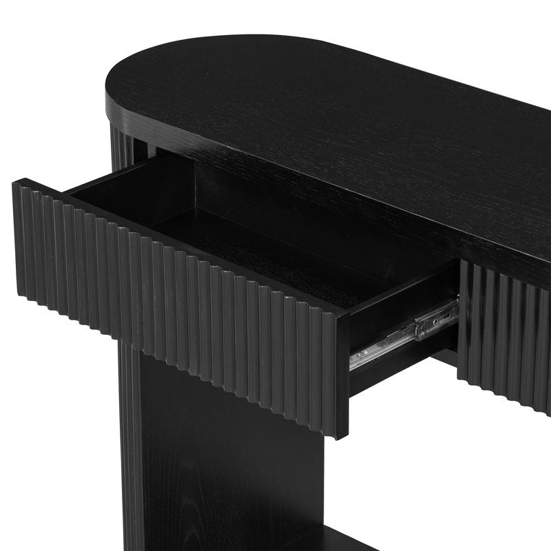 Jacqua ovale cannelée avec 2 tiroirs et tablette inférieure, Black