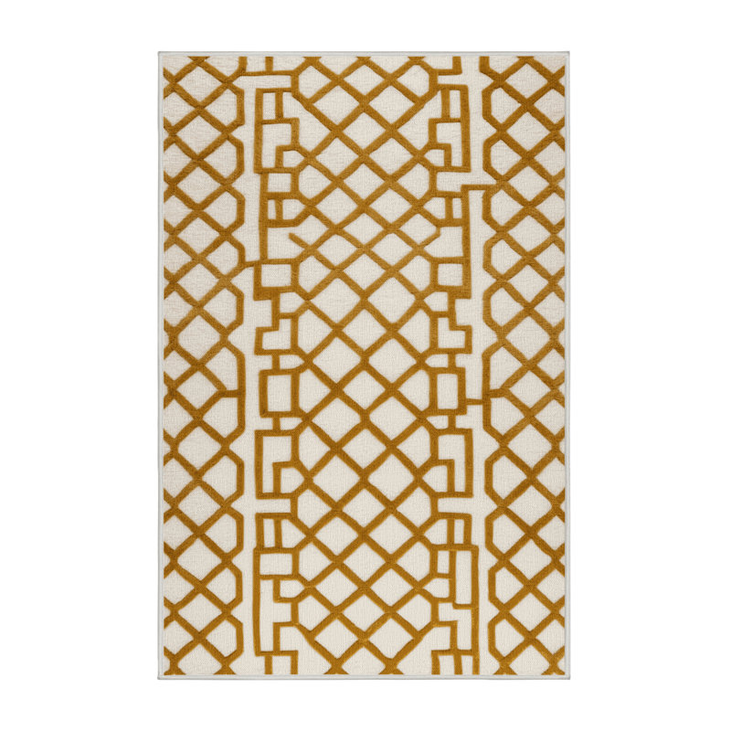Tapis beige en treillis lavable à la machine, Rectangulaire 8 pi x 10 pi