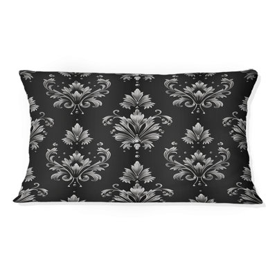 Coussin lombaire traditionnel à imprimé damassé noir et argent Glamour IV