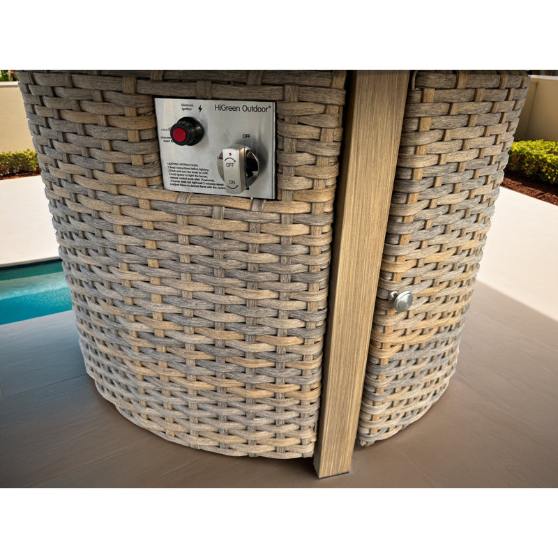 Nisrin 25" H x 46" W Aluminum Wicker Propane Outdoor Fire Pit Table with Protective Cover, Brown