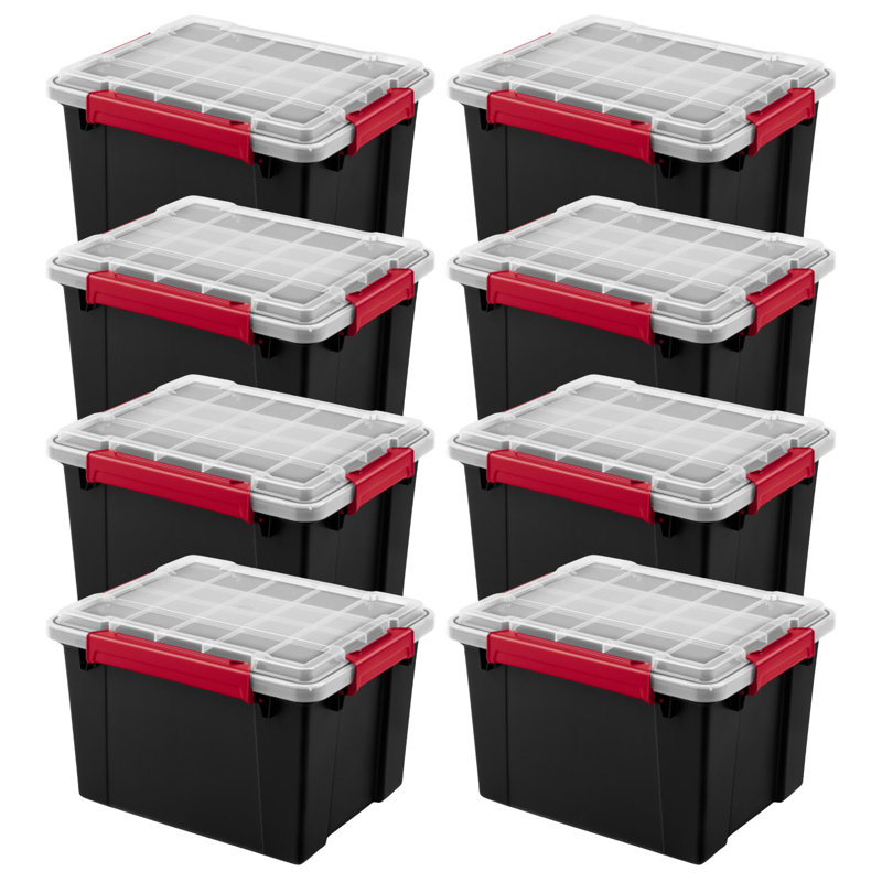 Sterilite 8.5 Gal Gasket Box, Stackable Storage Container w/ Lid, Black, 4 Pack, 8.5 Gallons, 4 Packs