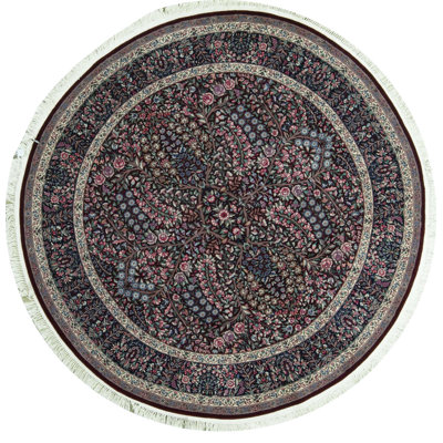 Wool Oriental Area Rug in Wine/Navy