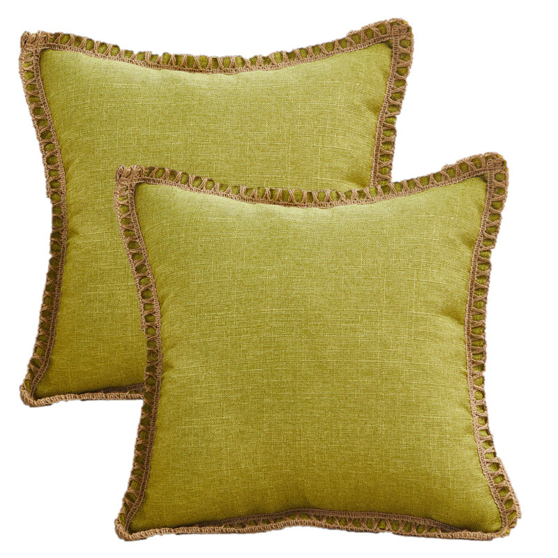 Housse de coussin décoratif en coton et lin 18 po, Olive clair