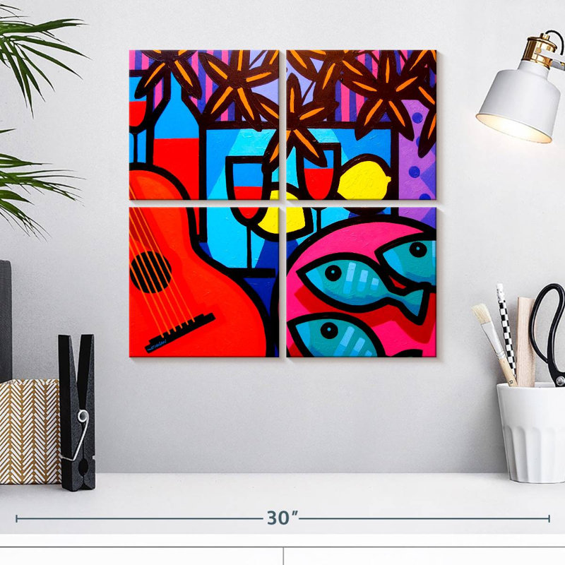 Yarlin nature morte avec guitare, H 18 po x l 18 po
