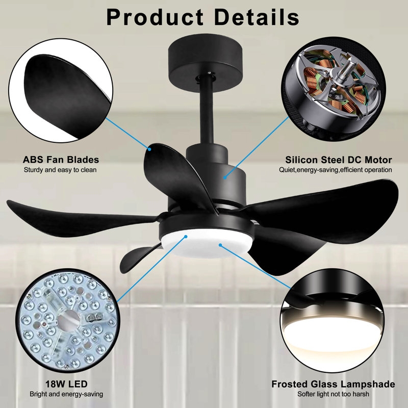 28' Ceiling Fans With Lights And Remote/App Control, Low Profile Ceiling Fans With 5 Reversible Blades 3 Colours Dimmable 6 Speeds Ceiling Fan For Bedroom Kitchen
