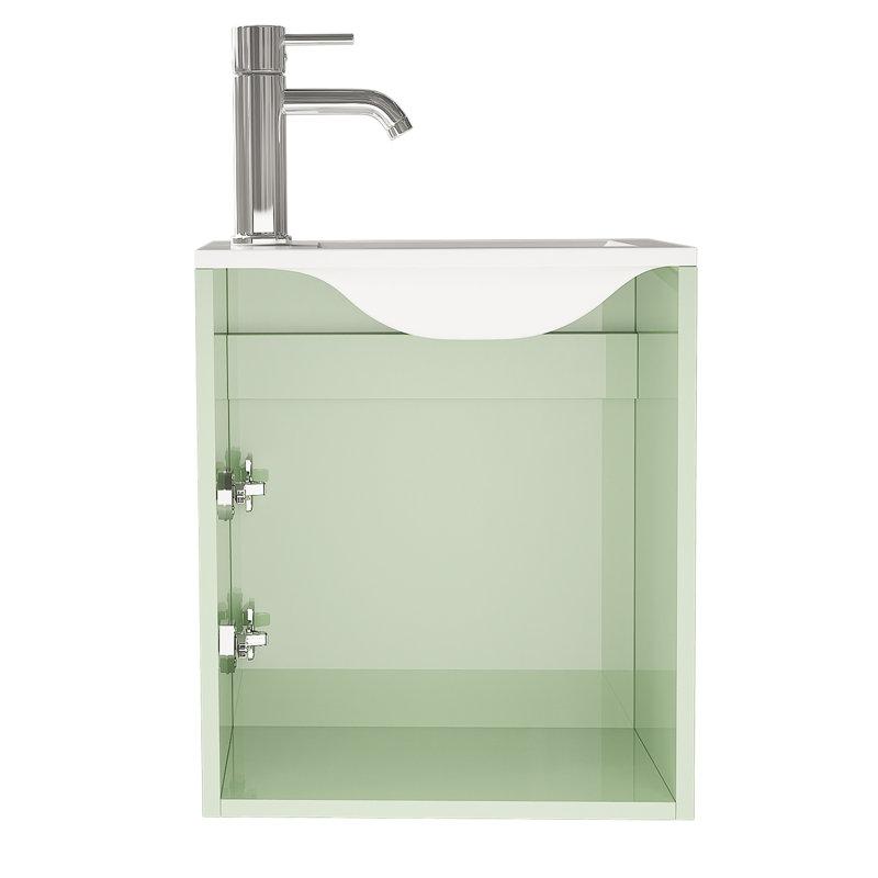 16” Bathroom Vanity Sink Combo For Small Space Wall Mounted Cabinet Set, Mint Green
