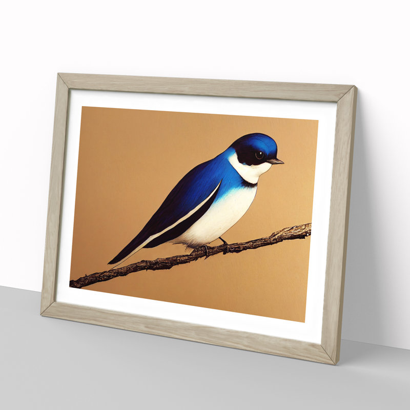 Glowing Swallow Bird - Single Picture Frame Print, 34cm H x 46cm W x 2cm D, Oak