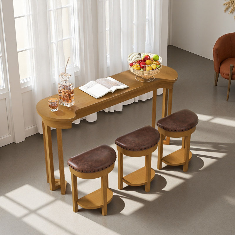 Ensemble de table de bar 4 pièces avec 3 tabourets de bar rembourrés en polyuréthane, table de petit-déjeuner avec 3 tabourets rembourrés